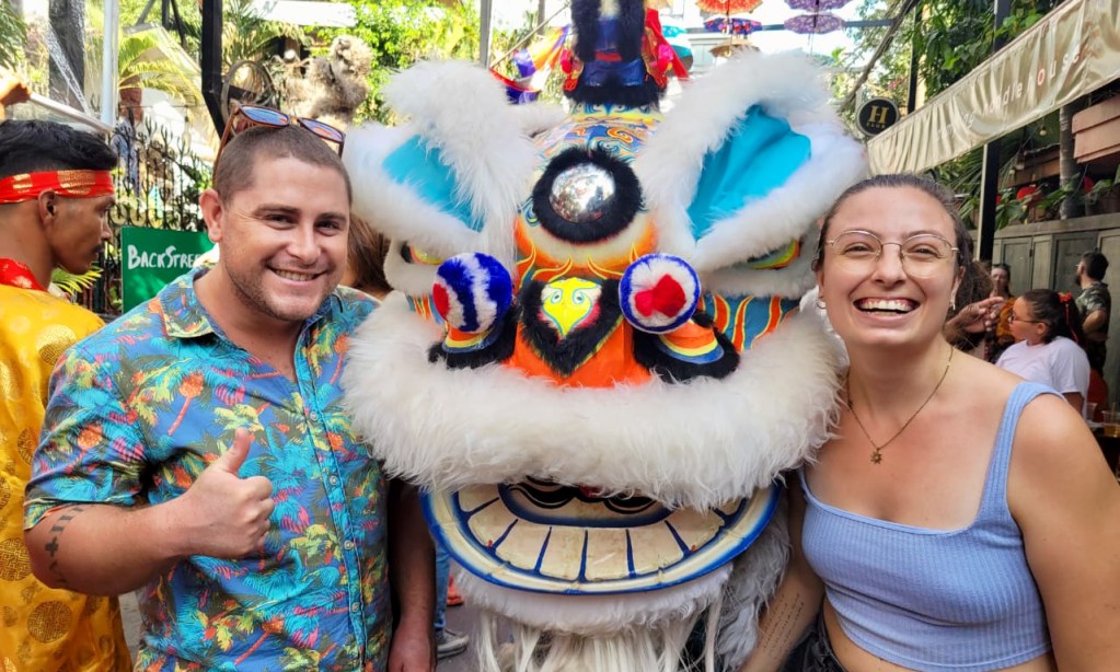 Celebrating Chinese New Year in Phnom Penh with colorful lion dance and festive crowd